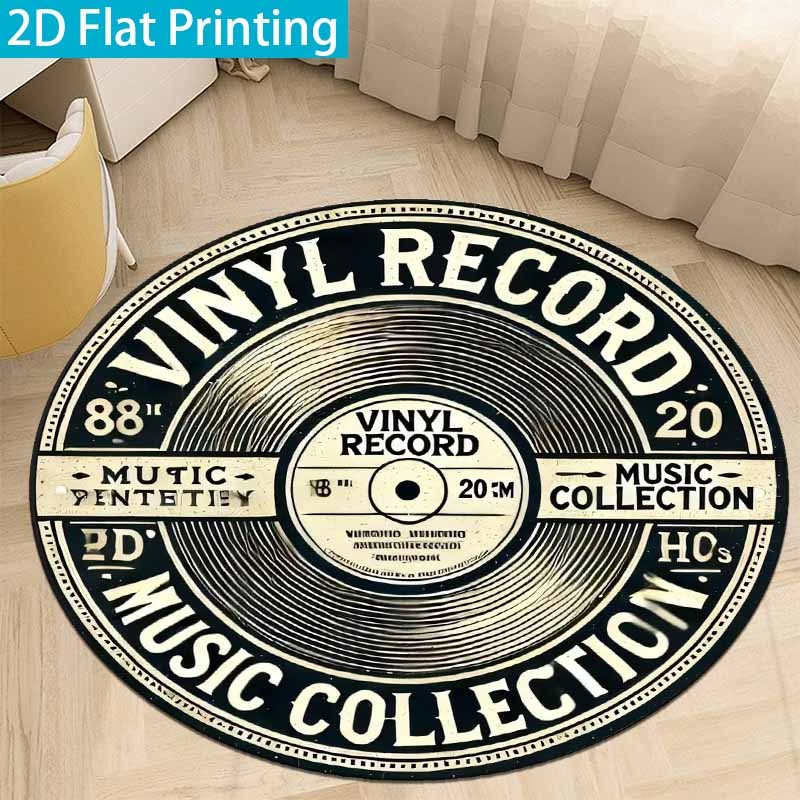 Commercial Vinyl Printing Machine - Tapis rond vintage en vinyle noir