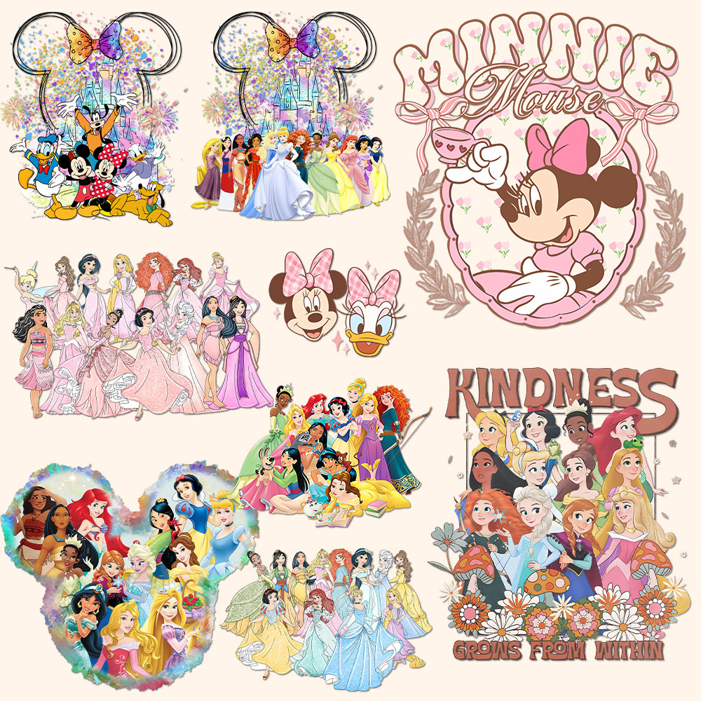 Printable Heat Transfer Vinyl - Autocollants rétro Mickey Minnie rose princesses